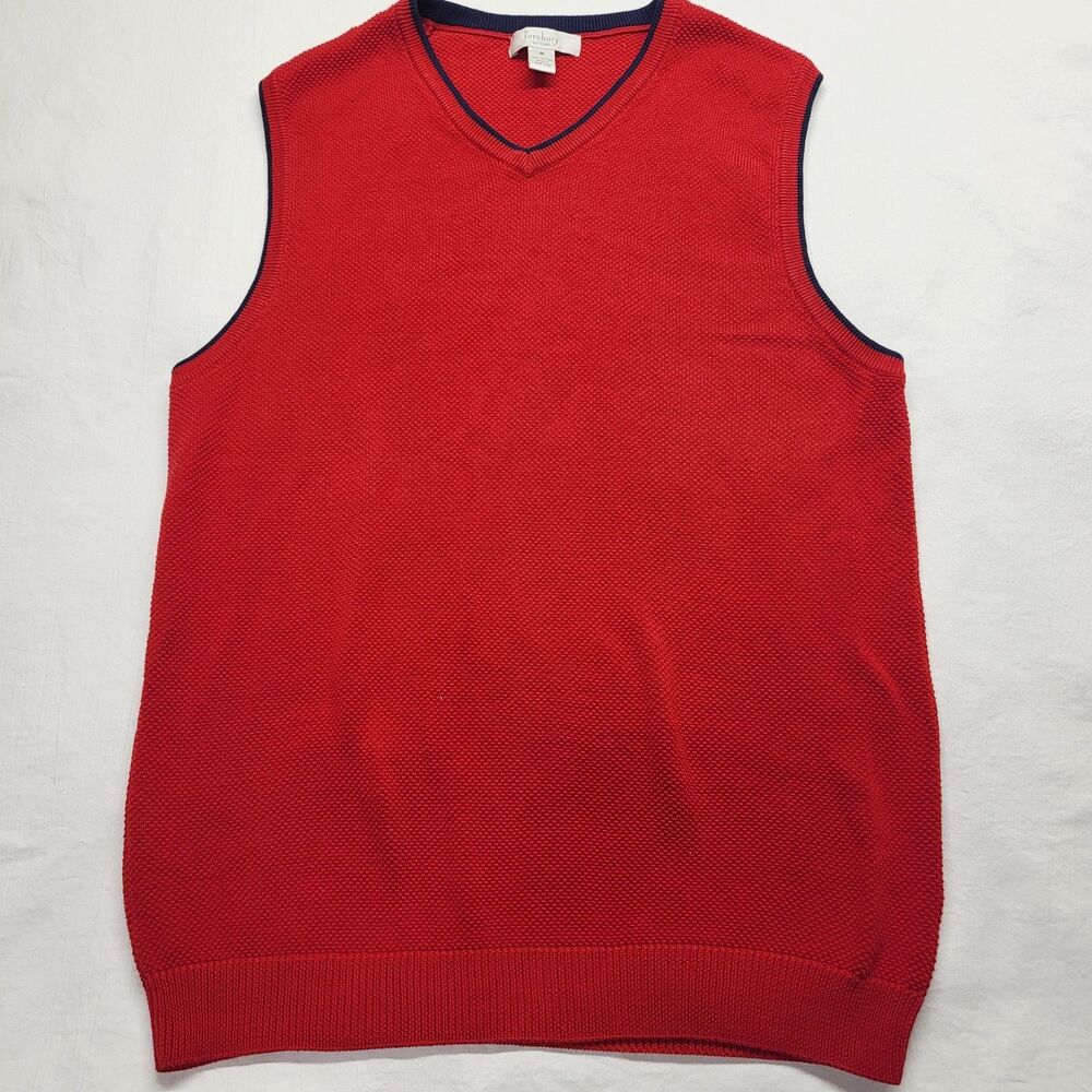 Mens TURNBURY Pique Sweater Vest Pullover Medium Red 100% Cotton Preppy